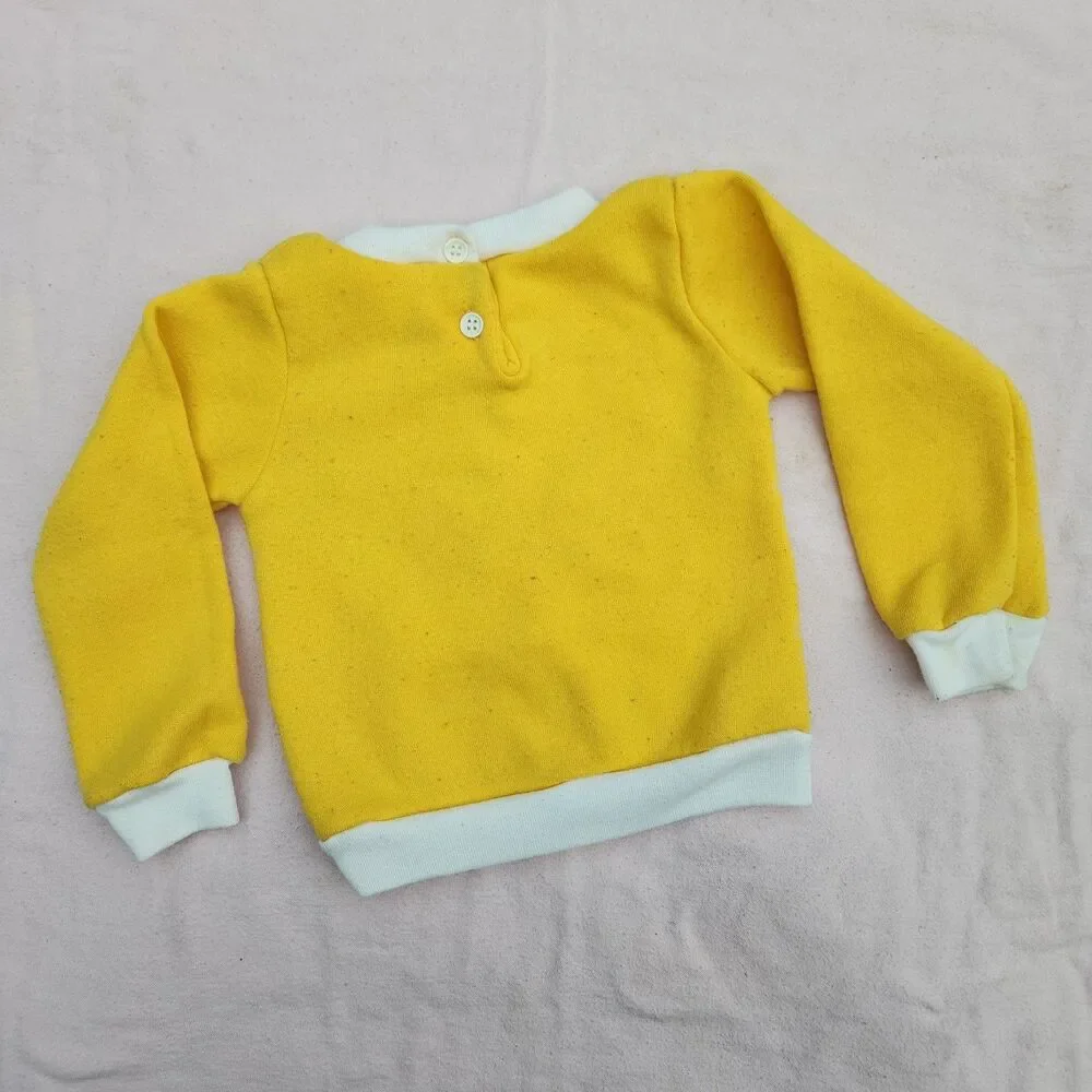 Vintage 80s California Babe Yellow Kitten Sweatshirt 18 Months Colorblock Crew